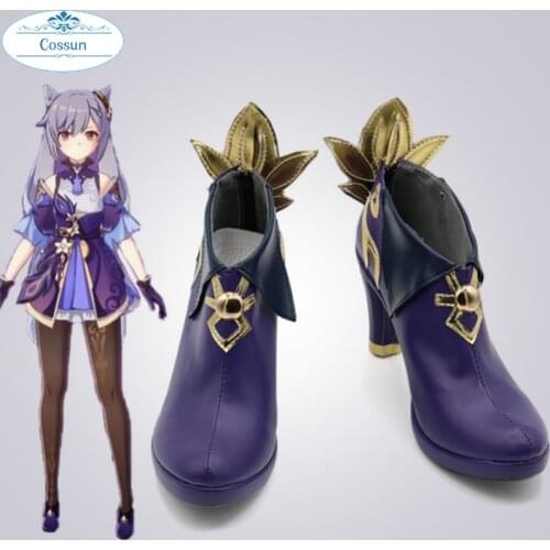 Game Genshin Impact Keqing Cosplay Shoes Keqing High Heels Cosplay Keqing Shoes Purple High Heels For Women Halloween
