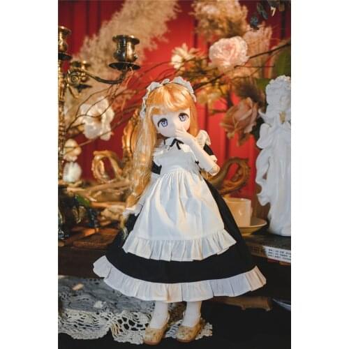 BJD doll clothes suitable for 1/3, 1/4, 1/6 size maid doll dress black and white patchwork doll accessories