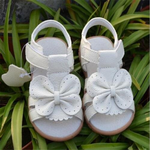 Summer new white genuine leather butterfly dew toe girls' sandals soft sole antiskid sweat absorbing childrens sandals