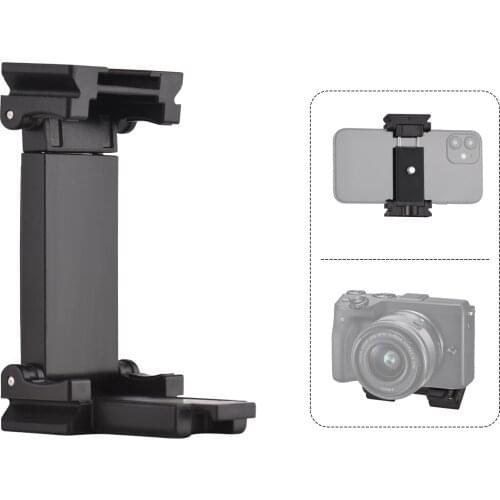 Anoder Phone Tripod Mount Phone Holder QR Plate 2in1 Cold Shoe Mount 1/4"Screw Hole Bubble Level for Smartphones Live Streaming