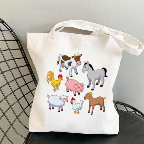 Cartoon Printed Animal Pattern Shopping Bag Fashion Women Canvas Tote Bags Cartoon Bolsa De Compras Shopper Shoulder Bags