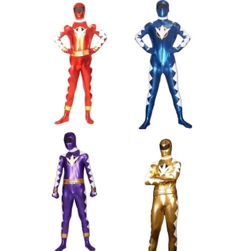 Super Sentai Bakuryuu Sentai Abaranger Costumes Zentai Cosplay Rangers Red/Blue/Purple/Golden/ Shiny Metallic Halloween Bodysuit