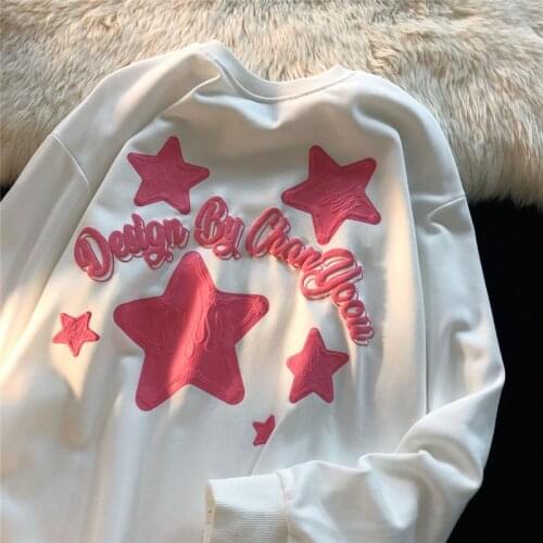 Long Sleeved Sweatshirt Womens 2021 New Spring And Autumn Loose Korean Printed Round Neck Letter Sweatshirt Casual Wn