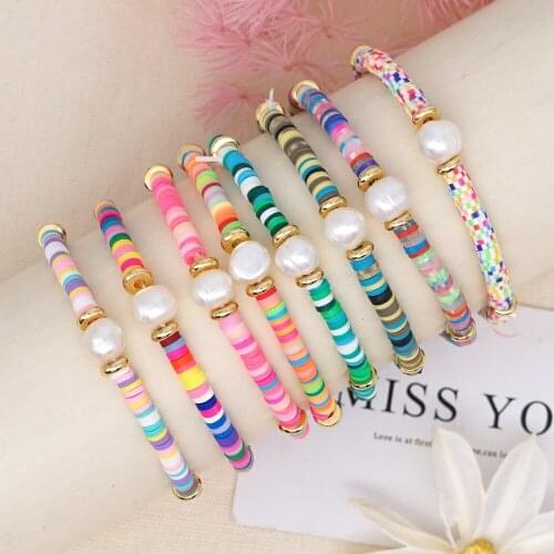 Bohemian Bracelets for Women Beach Colorful Soft Pottery Baroque Pearl String Bracelet Woman Jewelry Charm Bracelets