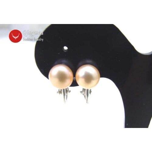Qingmos Pink Flat Pearl Clip Earrings for Women with 7-8mm Natural Freshwater Pearl Sterling Silver S925 Clip Earring-ear173