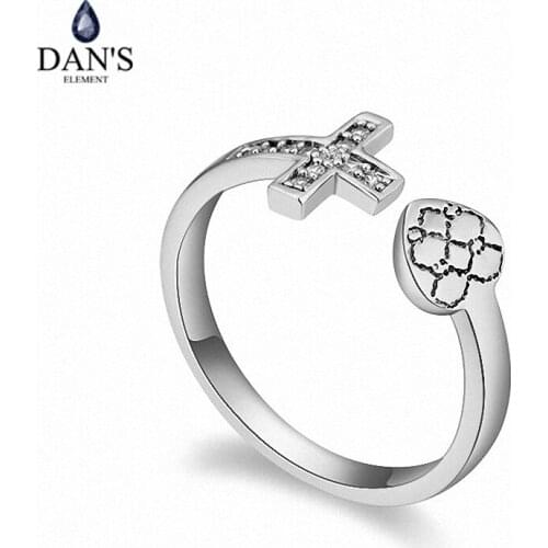 DANS Element Brand Real AAA Zirconia Micro Inlays Fashion Heart & Cross Ring for women Valentines Gift 108718White