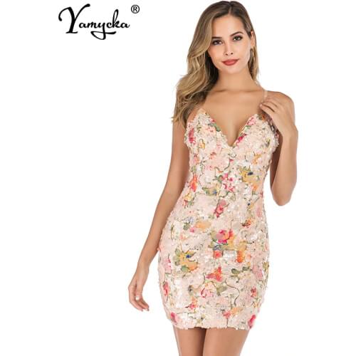 Sexy Vintage Backless floral Sequin summer Party mini dress women slip wrap club bodycon dress elegant evening dresses vestidos