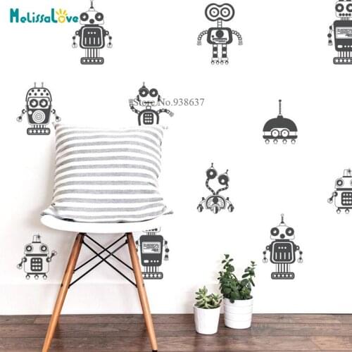16 pcs/set Large Collection of Robot Wall Decal Boys Playroom Nursery Decor Removable Wall Sticker BB675