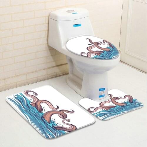 Cartoons Ocean Shellfish Dolphin Octopus Fish 3 Pieces Toilet Cover Non Slip Mat Bath Rugs Seat Rug Accessories ​Bathroom Decor