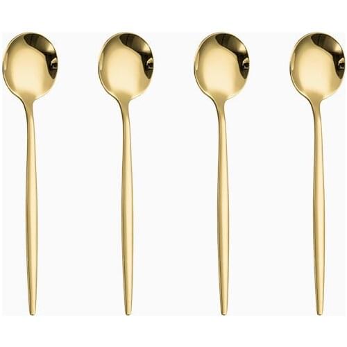 4Pcs Stainless Steel Coffee Stirring Spoons Handle Glossy Teaspoons Dessert Spoon Ice Cream Brilliant Design Tableware Teaspoon