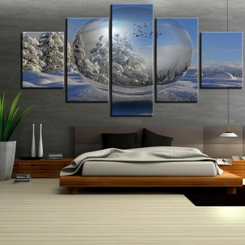 5 Pieces Snow Canvas Painting Ice Ball Bubbles Posters Winter and Tree Pictures Landscape Wallpapers for Home Room Kitchen Decor