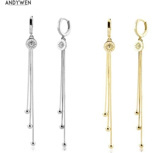 ANDYWEN 925 Sterling Silver Gold Long Chain Drop Earring Women Pendiente Piercing Luxury Fine Jewelry Clips Luxury Jewels