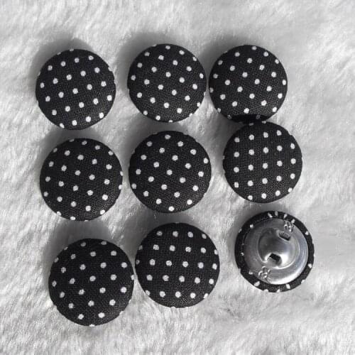 Free shipping 100pcs/lot 20mm 2cm diy black polka dot print cloth handmade cloth covered buttons component with shank E231