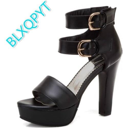 BLXQPYT New Women Ladies Gladiator Women Super Big Size Sandals Party Wedding Shoes chunky High Heels 11 Cm Pumps Shoes 3034