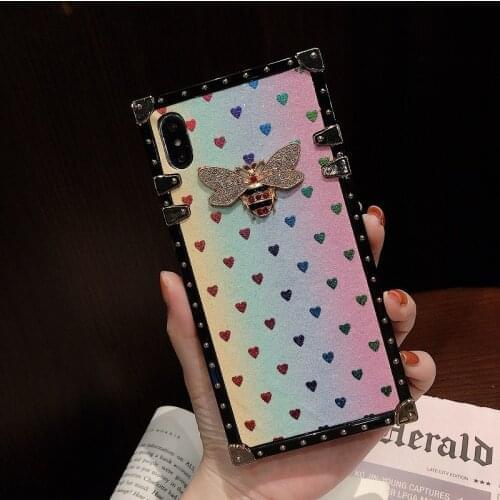 Luxury Shiny Square Bee Phone Case For Samsung A20 A30 M60s A50 A60 A70 A10s A20s A40s M10 M20 M30s M40 Shockproof Back Cover