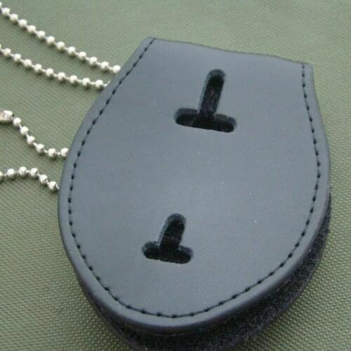 US Police Badge Holder With Neck Chain Belt Clip-Us Leather Badge Holder clip BLACK