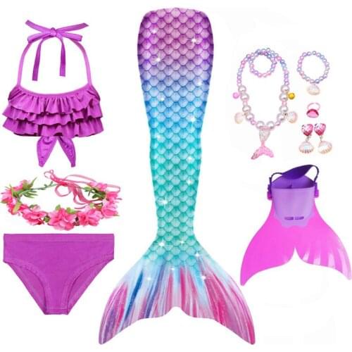 Children Swimming Mermaid Tails for Girls Swimsuit Bikini Bathing Suit Dress Halloween Mermaid Cosplay Costume can add Monofin