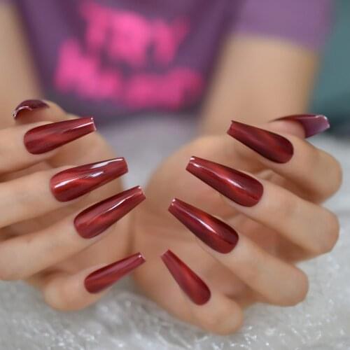 Optional EchiQnail Coffin Medium-Long Reflective Nails Tip Reusable Detachable Gels Nail Glossy Quicksand Wholesale Fingernails