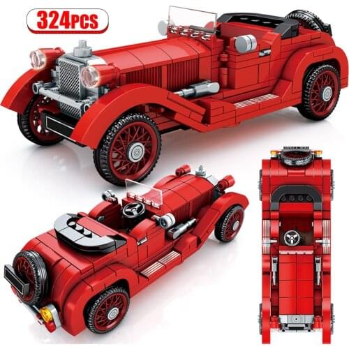 City Technical Classic Vintage Car Model Building Blocks Mechanical Convertible Racing Vehicle Bricks Toys For Children