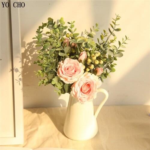 Artificial Silk Flowers Bouquet Small Fake Roses Flores Plastic Plant DIY Home Wedding Decoration Autumn Vivid Silk Faux Flowers