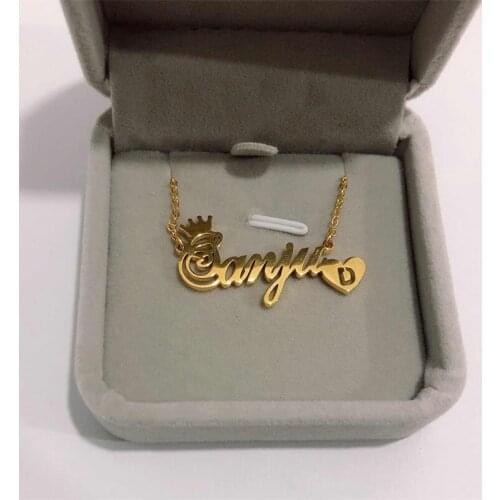 Customized Crown Name Necklace Small Heart Hollow Letter Pendant Personalized Nameplate Necklace Stainless Steel Bijoux Femme
