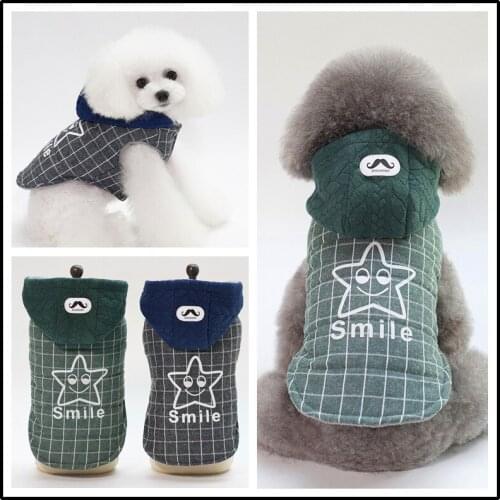 Puppy Costume Armi Dog Clothes Dog Star Coat Teddy Smile Jack Pomeranian Hooded Cotton Padded Clothes Dog Plaid Vest