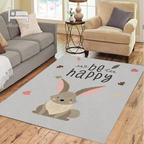3D Printed Cartoon Elephant Bunny Design Livingroom Carpet Happy Woodland Rabbit Kids Baby Large Carpets Playmate Rug Home Decor
