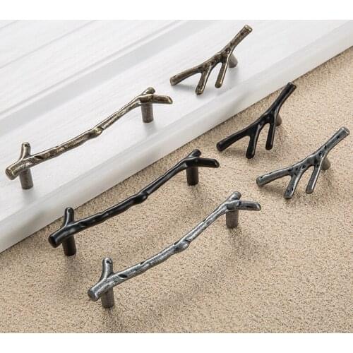 1pcs Creative Black Silver Tree Branch Handles 96mm 128mm Kitchen Cabinet Drawer Door Handles Pulls Knobs Furniture Hardware