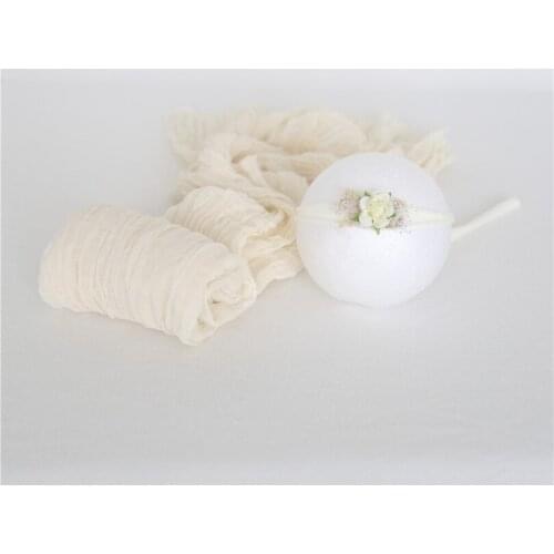 Cream White Cheesecloth Wrap and Headband Set Newborn Crinkle Wrap Layer Baby Girl Tieback Posing Fabirc Photography Props