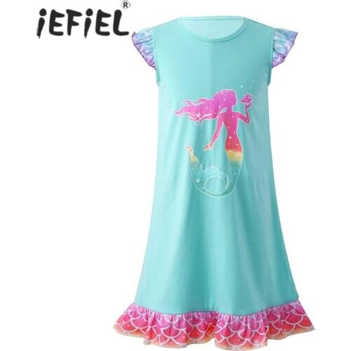 Summer Kids Girl Nightgown Cartoon Mermaid Pajamas Girl Sleepwear Princess Night Dress 6-14year Baby Nightdress Children Clothes