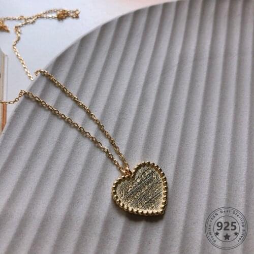 LouLeur 925 Sterling Silver Heart Necklace INS Style Gold Letter Pendant Romantic Necklace For Women Fashion Fine Jewelry Gifts