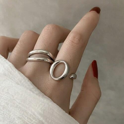 Minimalist Oval O-Shaped Letter Hollow 925 Sterling Silver Adjustable Ring For Women Geometric Asymmetric Jewelry Wholesale