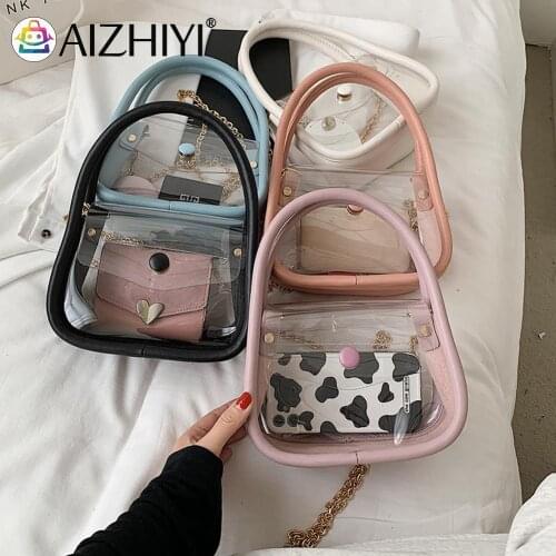 Fashion Women Transparent Patchwork Chain Crossbody Shoulder Messenger Bag Casual Ladies Small Top-Handle Handbags Flap Purse