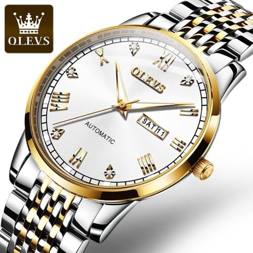 OLEVS Brand Watch Mechanics for Men Vintage Business Design Mens Automatic Watch Luxury Black Wristwatches montre homme