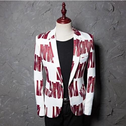 2018 Tide Men Plus Size 5XL Fashion Print Casual Slim Fit Formal Suit Jacket Blazer Designs Stage Costumes For Singers