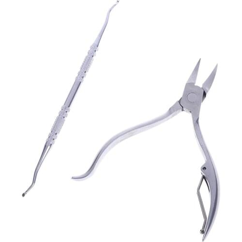 2Pcs/1Set Dead Skin Dirt Remover+Paronychia Podiatry Pedicure Care Tool Ingrown Toe Nail Correction Nippers Clipper Cutters