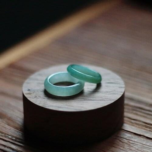 Natural Jadeite Hand Carved Jade Ring Fashion Boutique Jewelry Mens and Womens Youqing Floating Flower Jade Ring