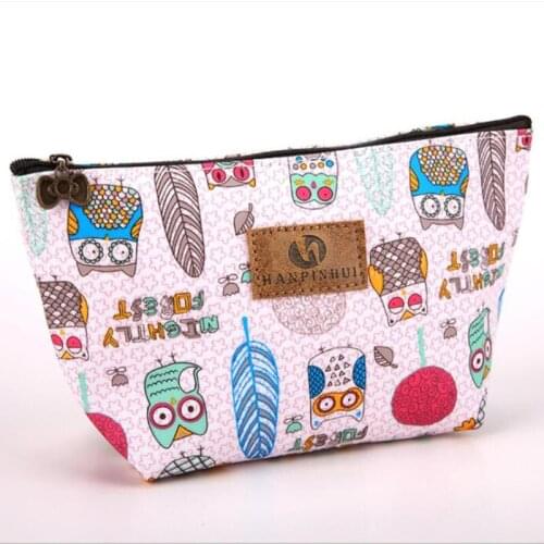 2021 New Zipper Owl Pattern Makeup Bags Clutch Cosmetic Cases Item Pouch for Travel Ladies Women Wash Bag Cotton Stuff Organizer