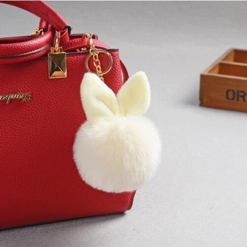 New Plush Rabbit Fur Ball keychain Cute Fashion Rabbit Ear Plush Dolls Soft fluffy Charm Baby For Girls Women gift