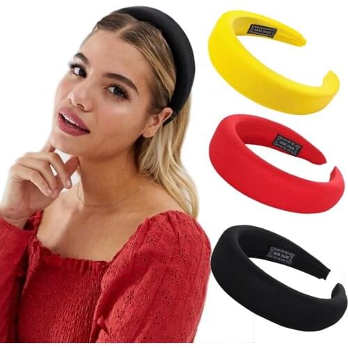 Female Bezel Silk Padded Headband for Women Solid Thick Hair Hoop Band Bow Hairband Sponge Girls Hair Accessories Headwear