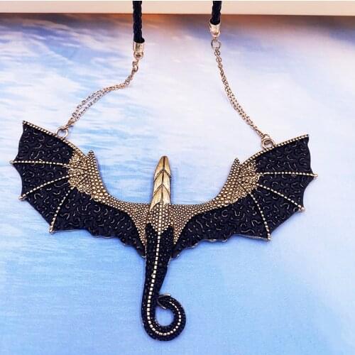 Punk Retro Gothic Jewelry Antique Black Gold Dragon Pendant Necklace Vintage Pterosaur Charm Necklace Women Man Gift Drop Ship