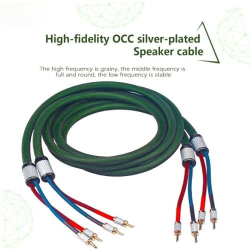 Pair Audiophile 7N OCC Silver Plated HiFi Audio Speaker with Carbon Fiber Pure Copper Banana Plug Cable