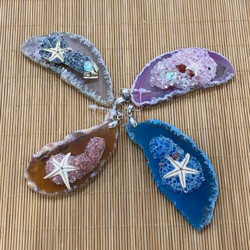 Irregular Agate Pendant, Starfish, Crystal, for DIY Jewelry Making, Necklace and Bracelet, Exquisite Pendant, Size 25x60-40x80mm