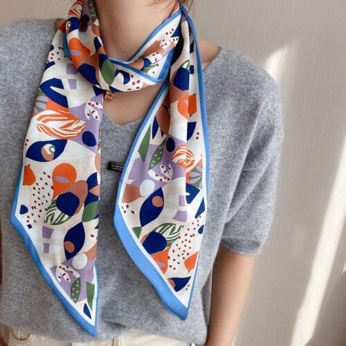 QLUKEOYY Ribbon Scarf Lady Spring Autumn Double Layer Small Printing Chiffon Student Fashion Scarf Hairband Women