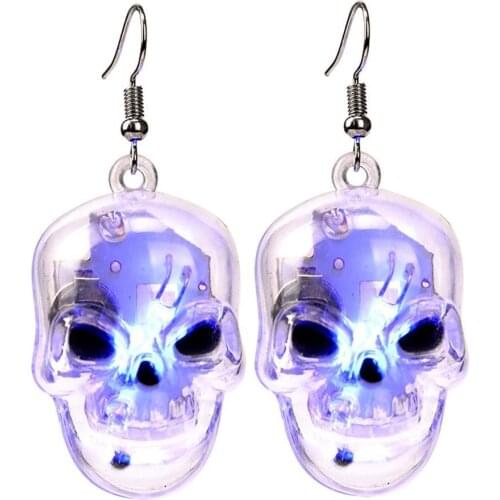 LED Lights Pumpkin Skull Glow Earrings Gothic Skull Dangle Earrings Halloween Women Girls Dangle Earrings Hook Gift