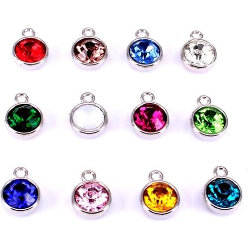 120 Pcs/bag Crystal Birthstone Charm for DIY Jewelry Making 13 X 10mm Silver Color Base Charm for Bracelet Earrings C002