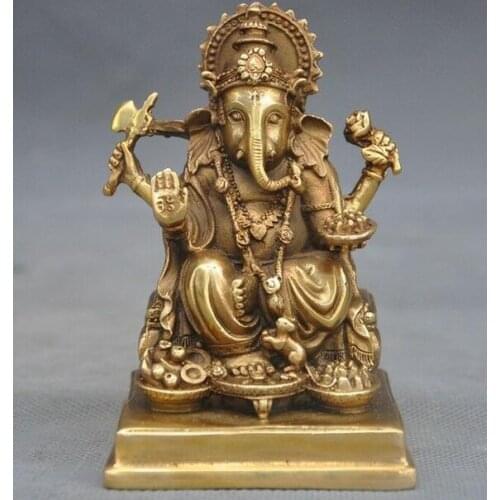 4" Tibet Buddhism Brass 4 Arms Elephant Jambhala Mammon Wealth God Buddha Statue