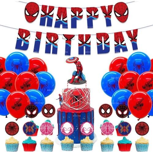 Super Hero Spiderman Balloon Cake Insert Theme Set Banner Set Latex Balloons Kids Birthday Party Decoration Baby Shower Balloons