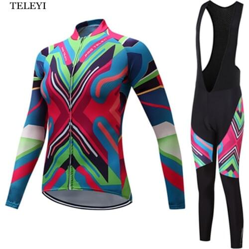 TELEYI Cycling Pro Team Womens Long Sleeve Ropa Ciclismo Cycling Jersey Sets Winter Pro Racing Bicycle Clothing Uniform S-4XL
