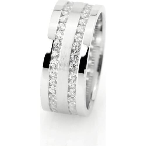 Tesbihane Dual Symmetrical Stripe Zircon Stone Inlaid 925 Sterling Silver Female Wedding Rings